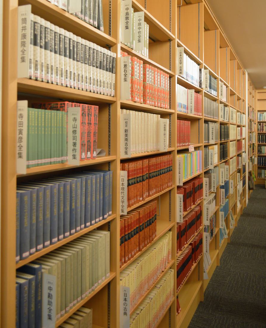 Bookshelves in a public library