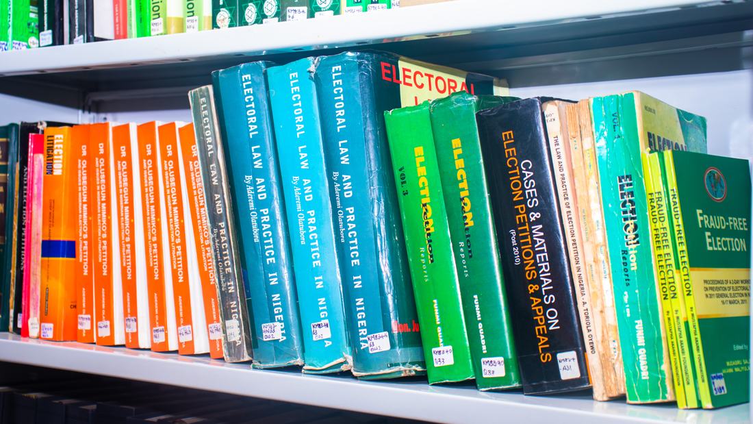 Books on a library shelf