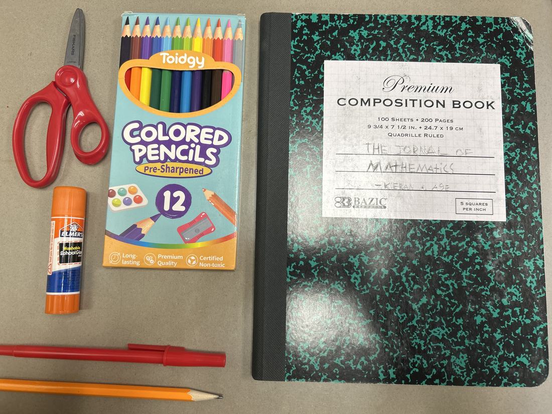 School supplies on a desk